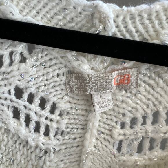 GB Women's Drop Shoulder Bat Wing Cream Sequin Knit Short Sleeve Sweater-L - Picture 4 of 7